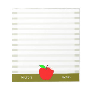 Red Apple Teacher Personalised Green lines Notepad