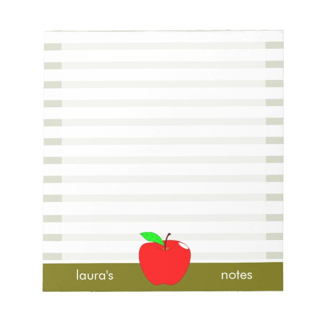 Red Apple Teacher Personalised Green lines Notepad (Front)