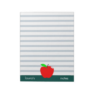 Red Apple Teacher Personalised Green lines Notepad
