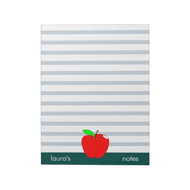 Red Apple Teacher Personalised Green lines Notepad (Rotated)