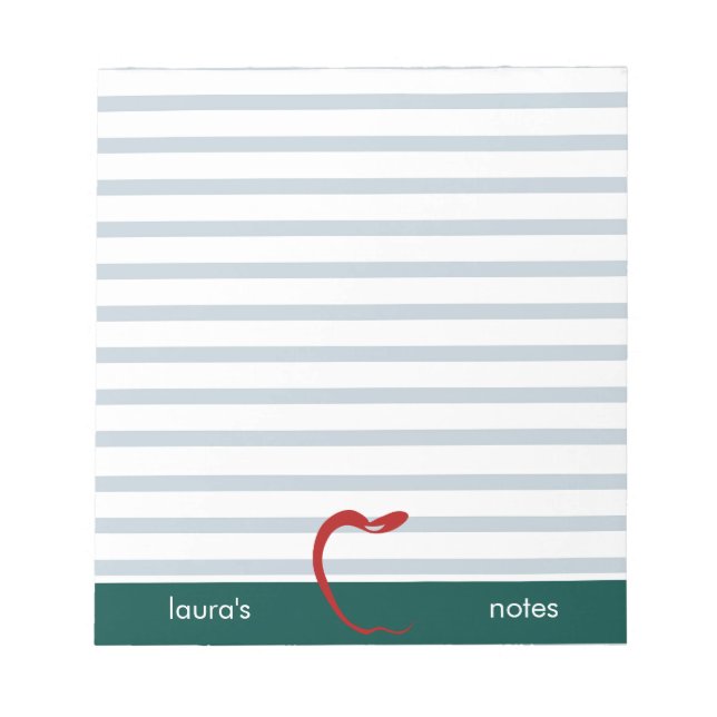 Red Apple Teacher Personalised Green lines Notepad (Front)
