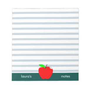 Red Apple Teacher Personalised Green lines Notepad