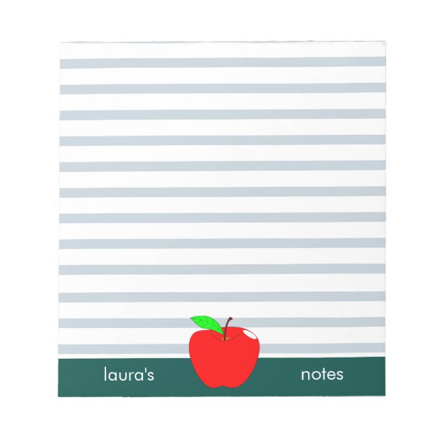 Red Apple Teacher Personalised Green lines Notepad (Front)