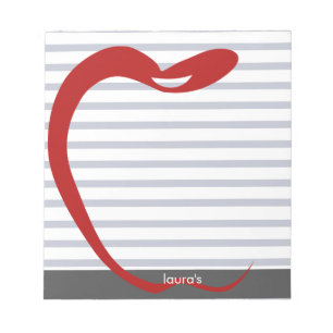 Red Apple Teacher Personalised Grey lines Memopad Notepad