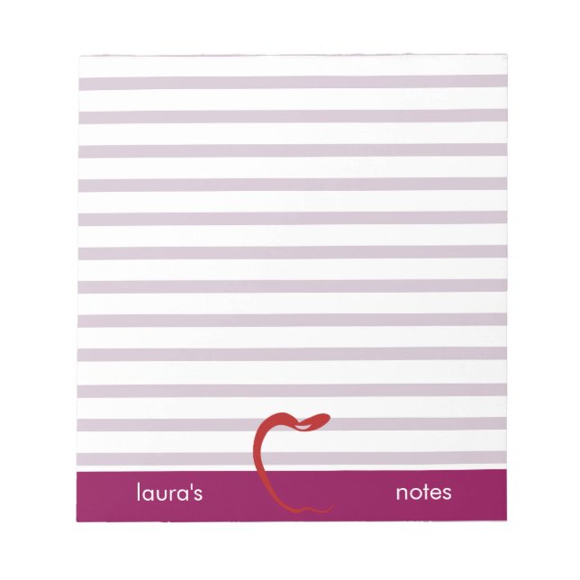 Red Apple Teacher Personalised Pink lines Notepad (Front)