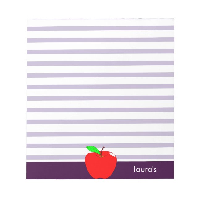 Red Apple Teacher Personalised Purplelines Memopad Notepad (Front)