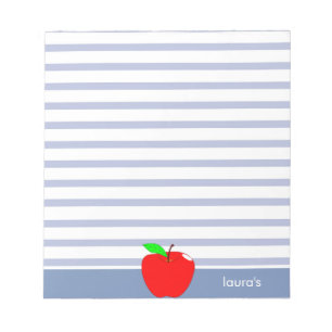 Red Apple Teacher Personalised Striped Memopad Notepad
