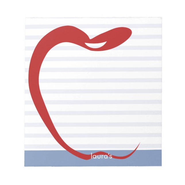 Red Apple Teacher Personalised Striped  Notepad (Front)