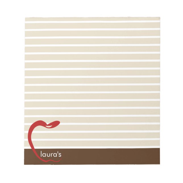 Red Apple Teacher Personalised Striped  Notepad (Front)