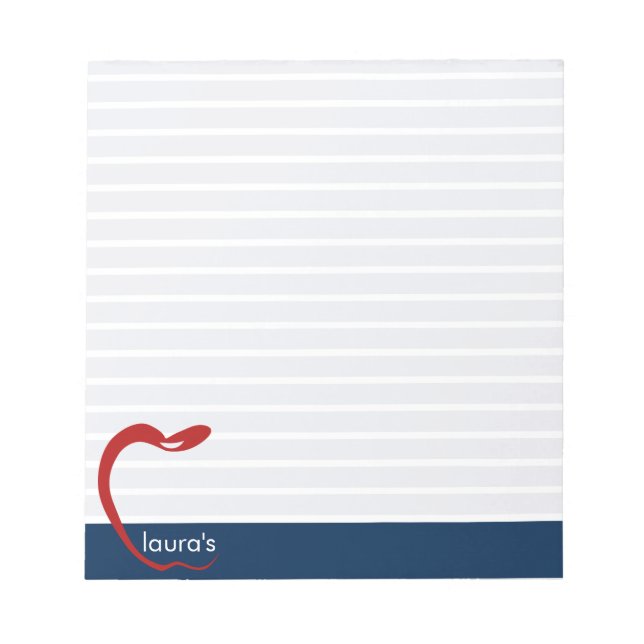 Red Apple Teacher Personalised Striped  Notepad (Front)
