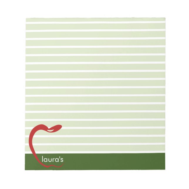 Red Apple Teacher Personalised Striped  Notepad (Front)