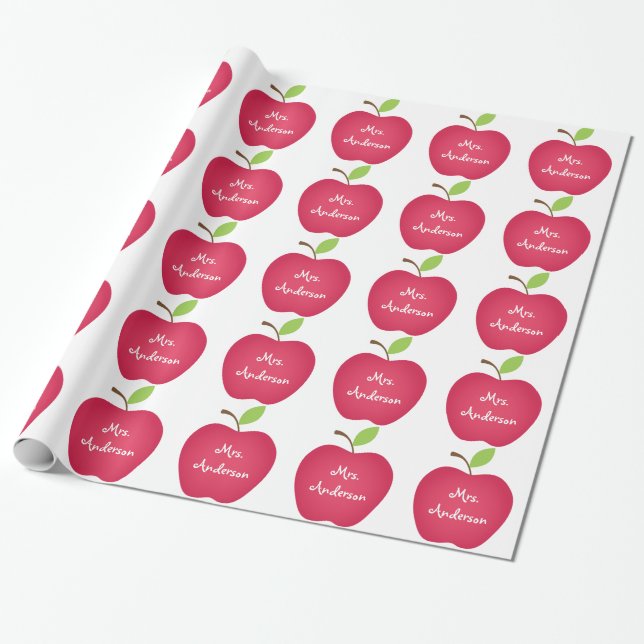 Red Apple Teacher's Personalised Wrapping Paper (Unrolled)