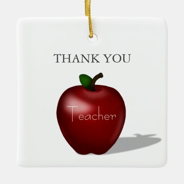 Red Apple "Thank You Teacher" Personalised Message Ceramic Ornament (Front)