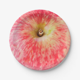 Red apple top view paper plate