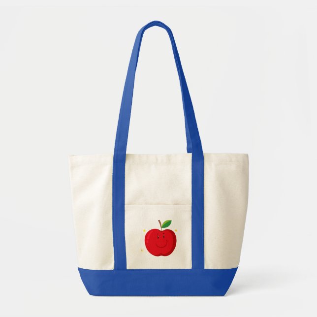 Red Apple with Happy Face Tote Bag (Front)