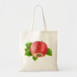 Red apple with leaves tote bag