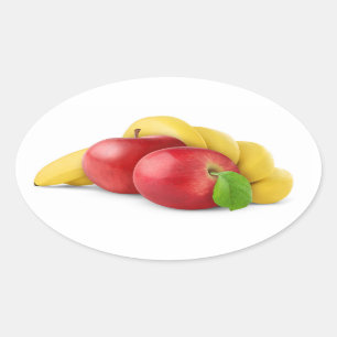 Red apples and banana oval sticker