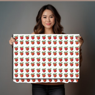 Red Apples and Green Leaves in Woodcut Pattern on  Tissue Paper