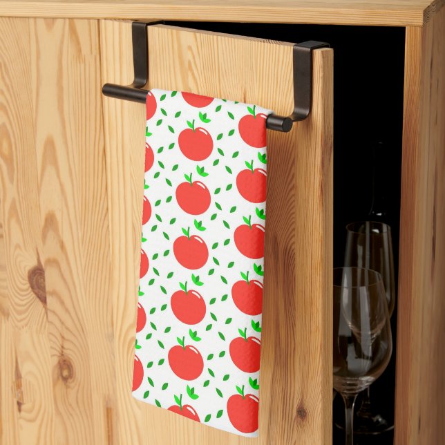 Red Apples and Green Leaves Tea Towel (Thirds Fold)