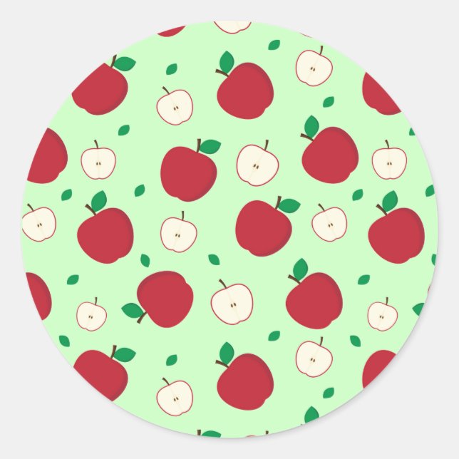 Red Apples and Halved Apples Classic Round Sticker (Front)