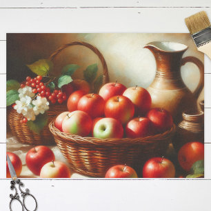 Red Apples Basket Still Life Painting Decoupage Tissue Paper