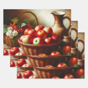 Red Apples Basket Still Life Painting Decoupage Wrapping Paper Sheet