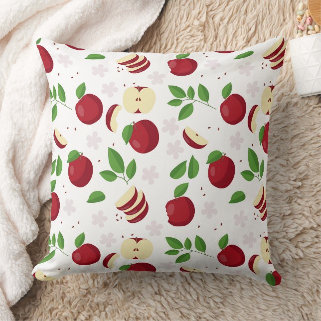 Red Apples, Blossoms & Greenery Pattern Cushion (Blanket)