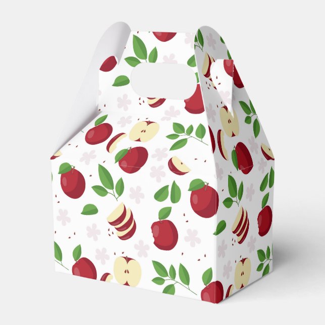 Red Apples, Blossoms & Greenery Pattern Favour Box (Front Side)