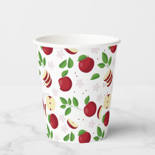 Red Apples, Blossoms & Greenery Pattern Paper Cups