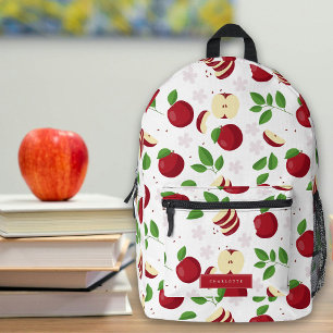 Red Apples, Blossoms Kids Custom Name School Printed Backpack