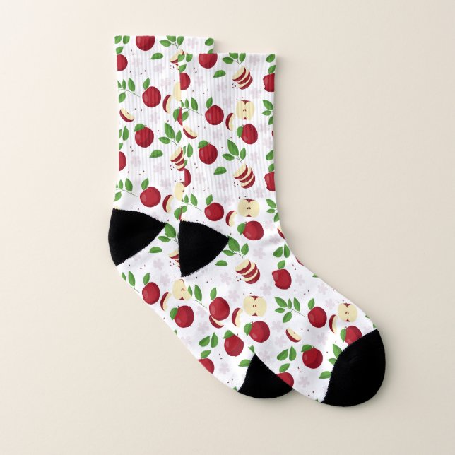 Red Apples, Blossoms & Leaf Pattern Socks (Pair)
