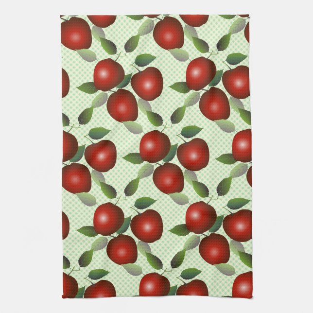 Red Apples Fruit Gingham Tea Towel (Vertical)