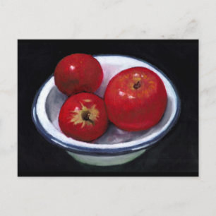RED APPLES IN OIL PASTEL ART POSTCARD