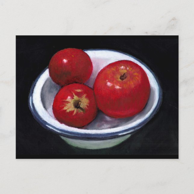 RED APPLES IN OIL PASTEL ART POSTCARD (Front)