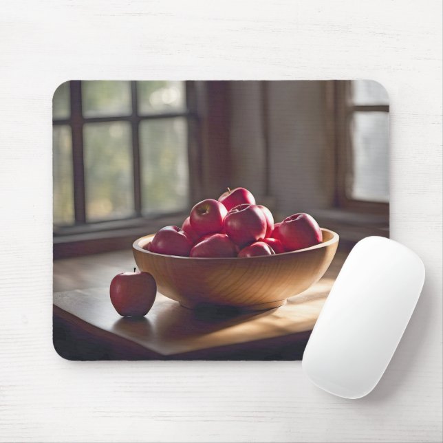 Red Apples In Wooden Bowl Mouse Pad (With Mouse)