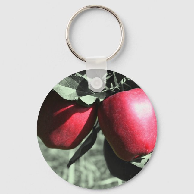 Red Apples On Black And White Keychain (Front)