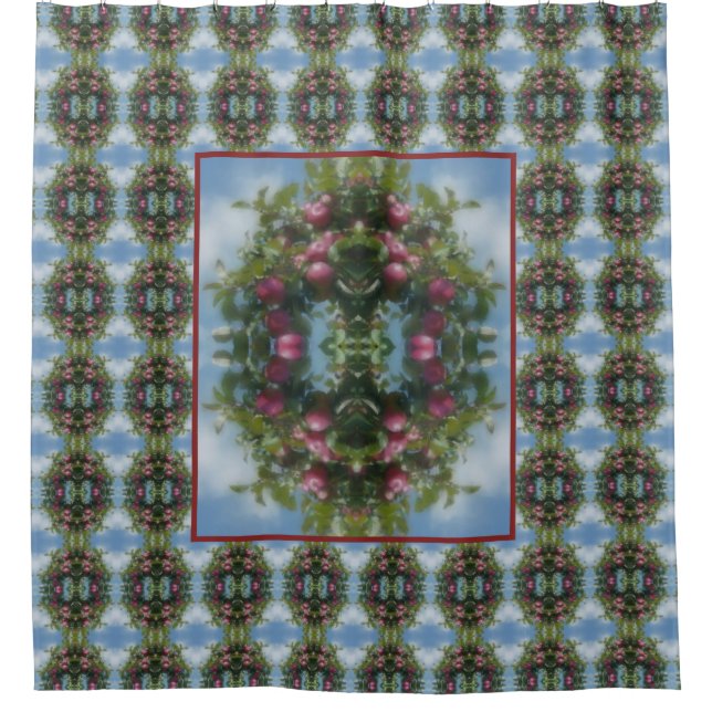Red Apples On Tree Painting Abstract Shower Curtain (Front)