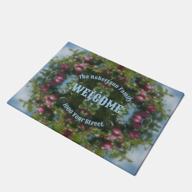 Red Apples On Tree Painting Personalised Doormat (Angled)