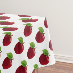 Red Apples on White Tablecloth