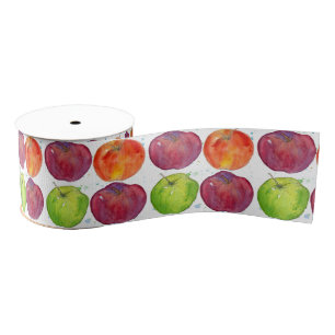 Red Apples Watercolor Fruit Illustration Grosgrain Ribbon