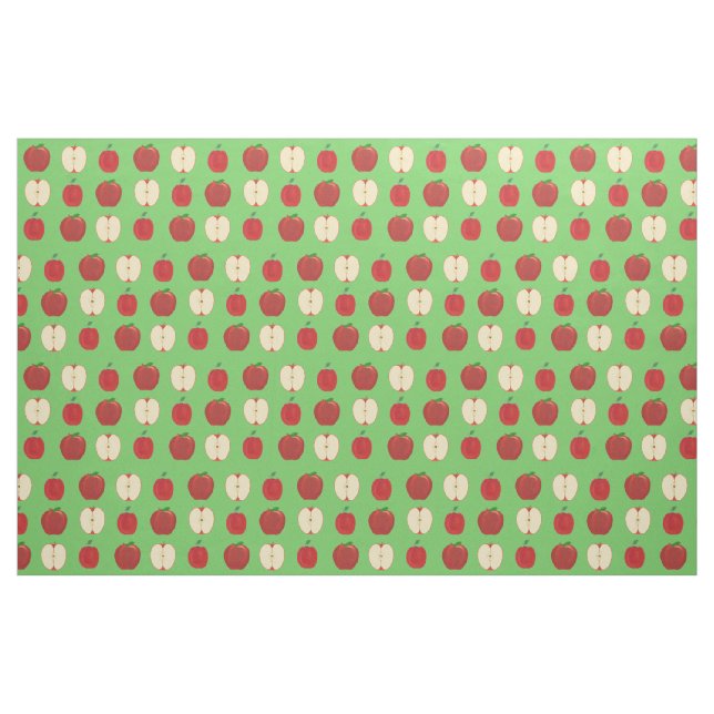 Red Apples, Whole and Sliced on Green Fabric (Fat Quarter)