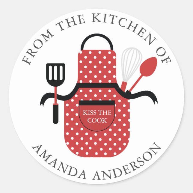 Red Apron Kiss the Cook From the Kitchen of Classic Round Sticker (Front)