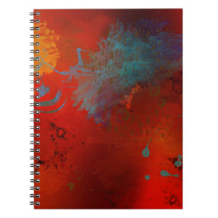 Red, Aqua & Gold Grunge Abstract Art Spiral Notebook