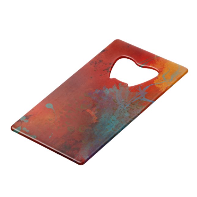 Red, Aqua & Gold Grunge Digital Abstract Art (Front Angled)