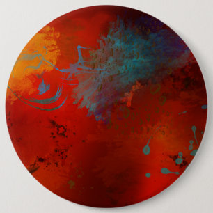 Red, Aqua & Gold Grunge Digital Abstract Art 6 Cm Round Badge