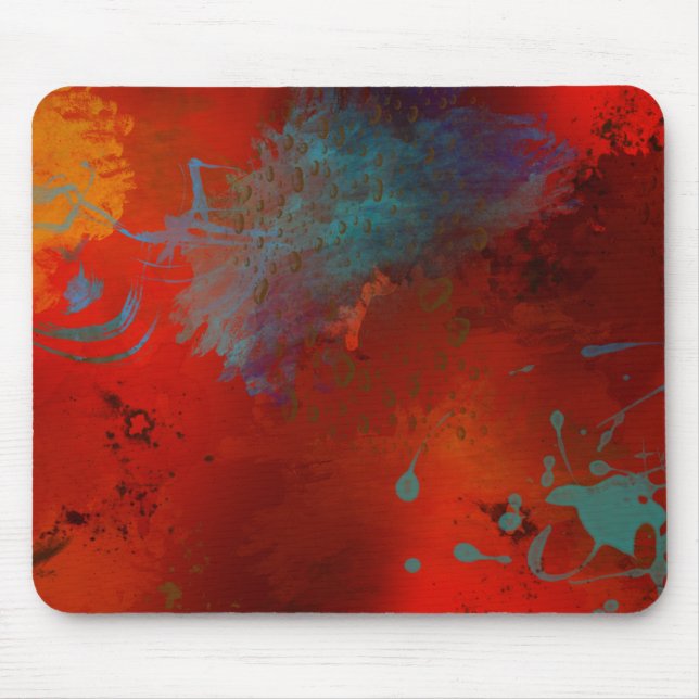 Red, Aqua & Gold Grunge Digital Abstract Art Mouse Pad (Front)