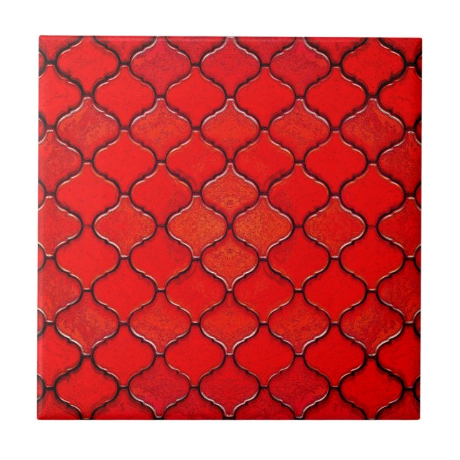 Red Arabesque Pattern Tile (Front)