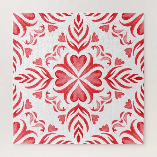 Red arabesque watercolor: ornamental pattern. jigsaw puzzle (Vertical)