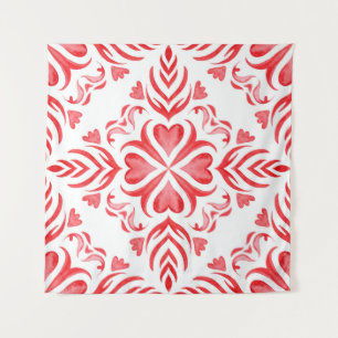 Red arabesque watercolor: ornamental pattern. tapestry
