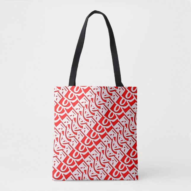 Red Arabic Geometric Calligraphy Pattern Tote Bag (Front)